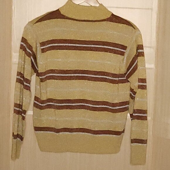 Vintage Dressbarn Gold Silver Sparkle Mock Neck Thin Sweater Large - Picture 2 of 5